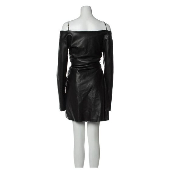 ⭐Nanushka Black Leather Look Women's Mini Dress Cold Shoulder Wrap V-Neck Small - Picture 4 of 12